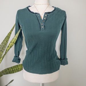 100% Cotton Emerald Henley with Velvet Trim